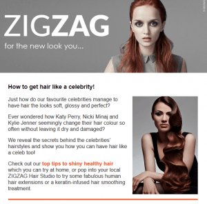 ZIGZAG Hair STudios newsletter for August